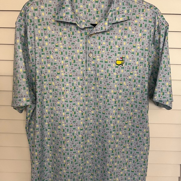Masters Exclusive print Peter Millar Blue and Green Polo Shirt - Picture 1 of 7